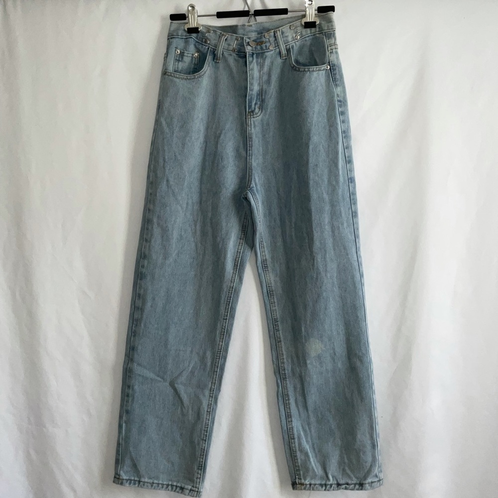 Blue denim wide leg jeans